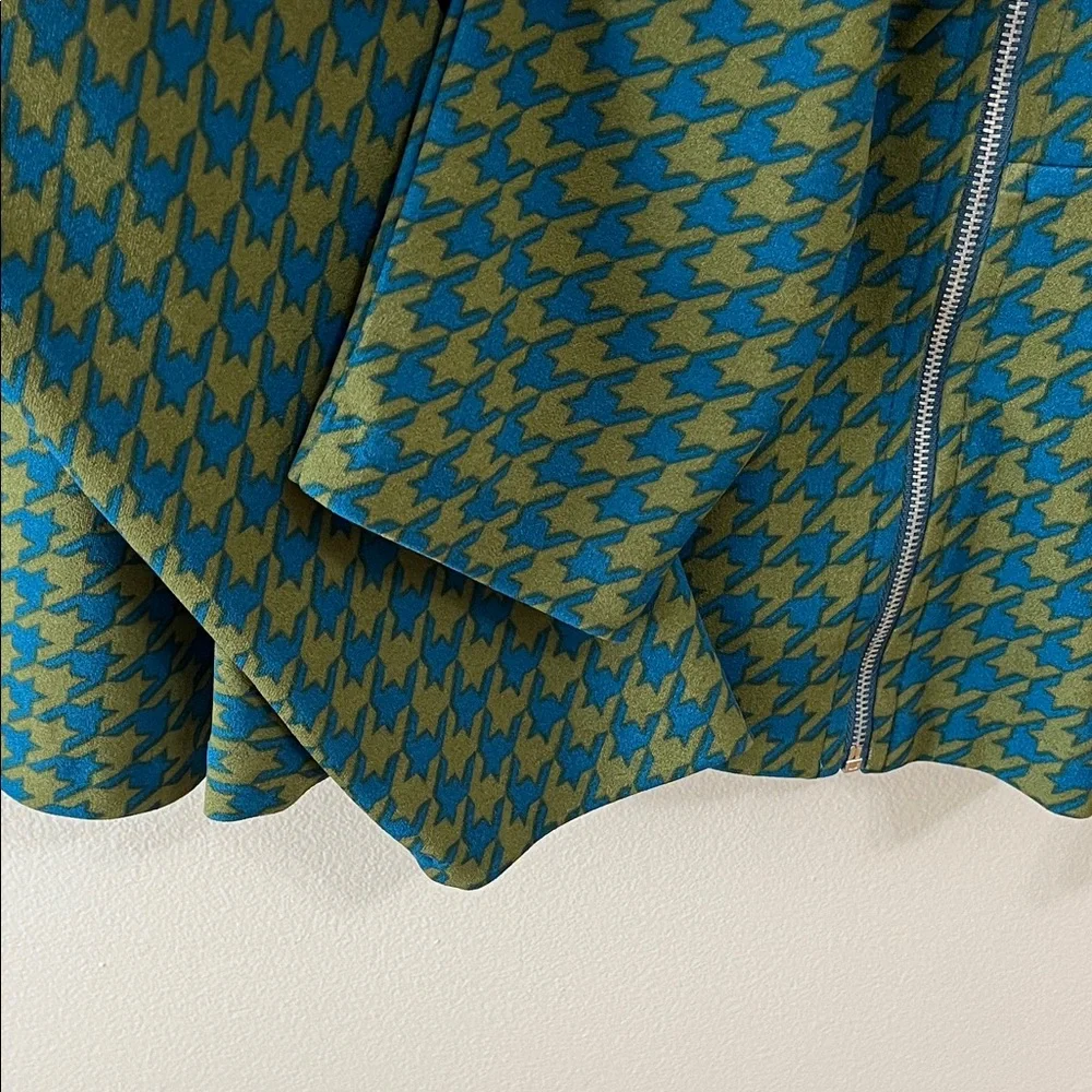 K Jordan Moto Houndstooth Blazer Jacket Top Size Small Green Blue lightweight